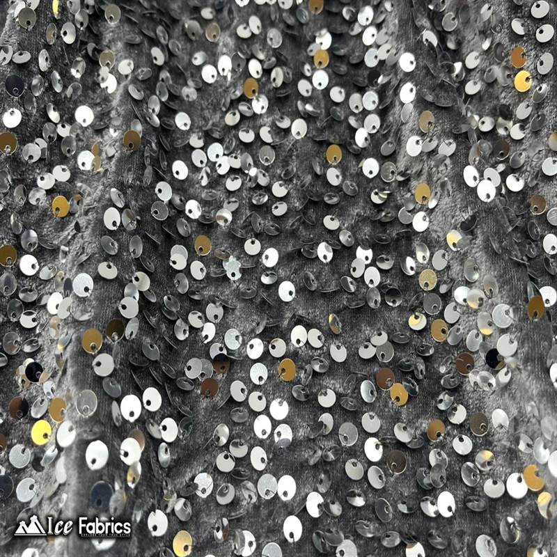Emma Embroidery Sequins on Velvet Fabric | 2 Way Stretch ICE FABRICS Grey