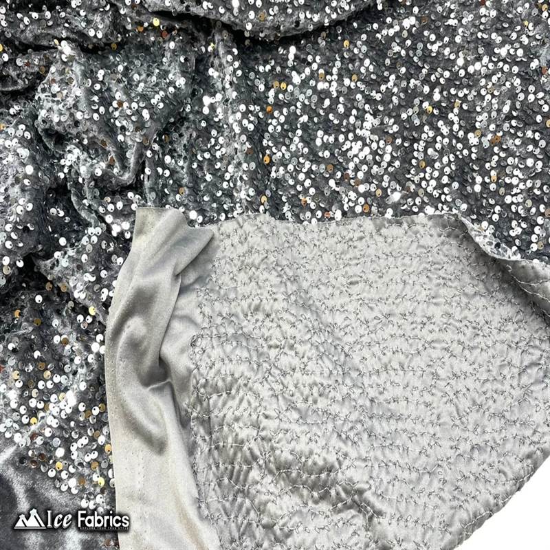 Emma Embroidery Sequins on Velvet Fabric | 2 Way Stretch ICE FABRICS Grey
