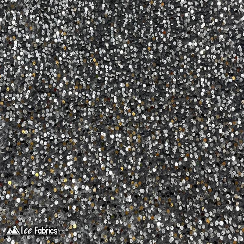 Emma Embroidery Sequins on Velvet Fabric | 2 Way Stretch ICE FABRICS Grey
