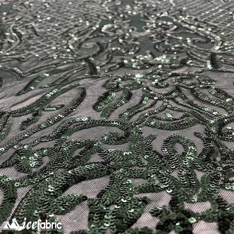 Mia Stretch Sequin Fabric |58” Wide| Embroidery Lace Mesh ICE FABRICS Hunter Green