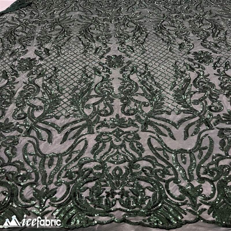 Mia Stretch Sequin Fabric |58” Wide| Embroidery Lace Mesh ICE FABRICS Hunter Green