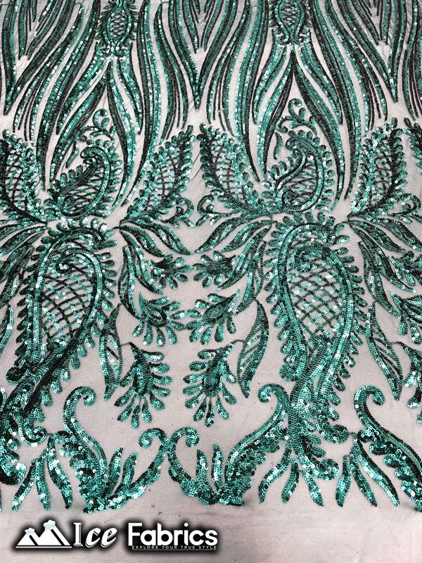 Loyalty Sequin Fabric Embroidery Lace on 4 Way Stretch MeshICE FABRICSICE FABRICSBy The Yard (56" Wide)Hunter GreenLoyalty Sequin Fabric Embroidery Lace on 4 Way Stretch Mesh ICE FABRICS Hunter Green