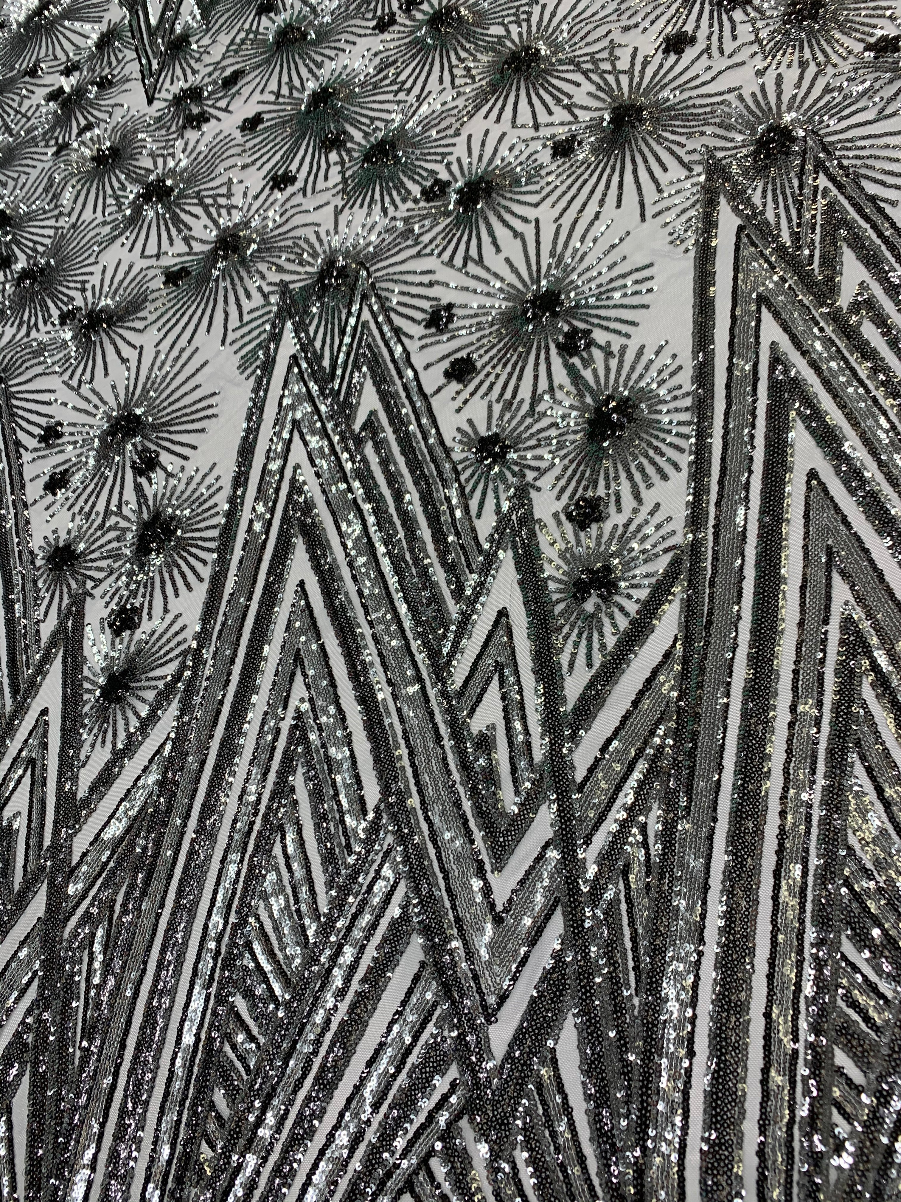 4 Way Stretch Iridescent Geometric Sequin Embroidered Mesh Lace FabricICEFABRICICE FABRICSGray IridescentBy The Yard (58" Wide)4 Way Stretch Iridescent Geometric Sequin Embroidered Mesh Lace Fabric ICEFABRIC |Gray Iridescent