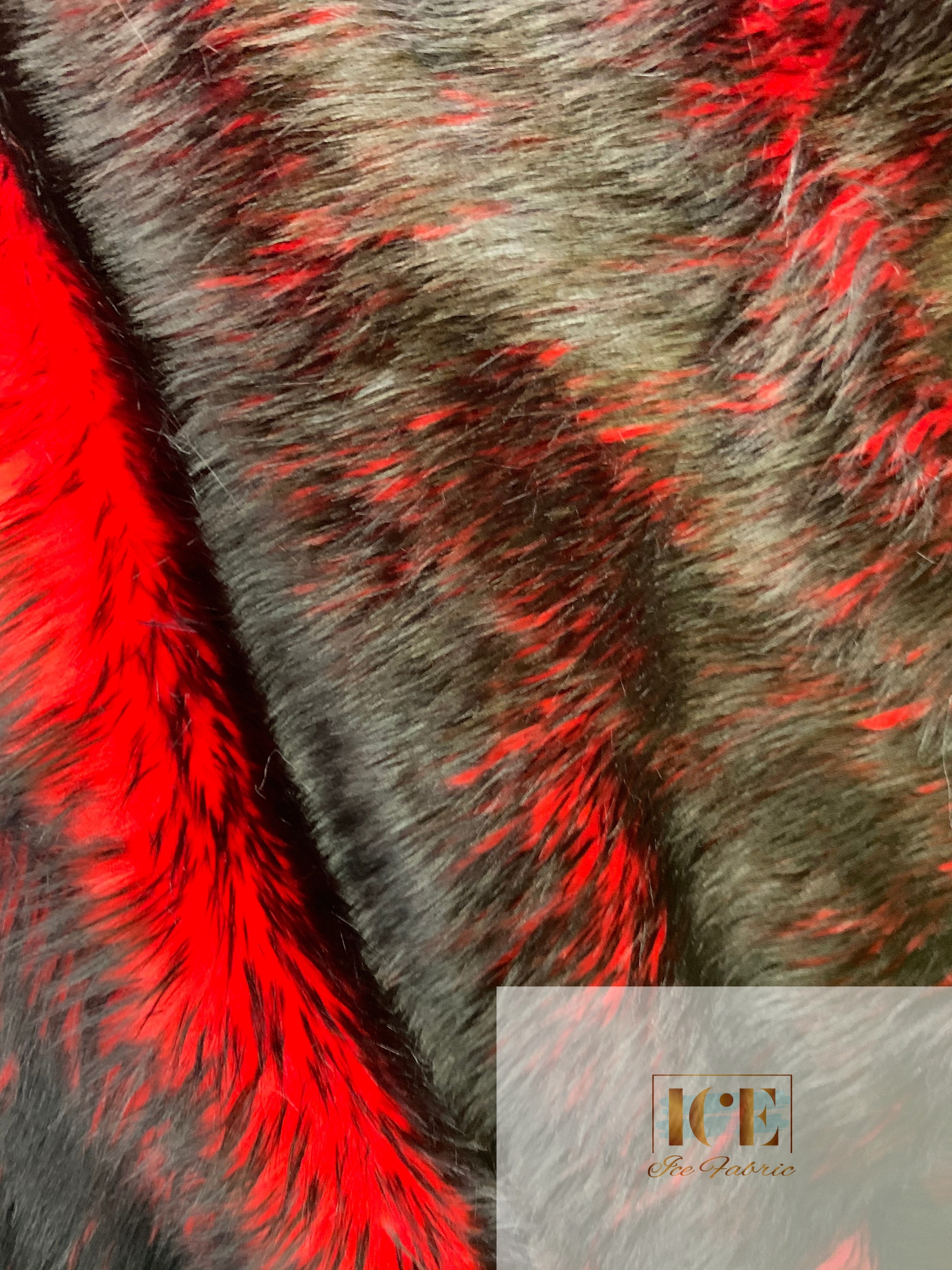 Canadian Fox Fake Animal Faux Fur Fabric ICEFABRIC Red and Black