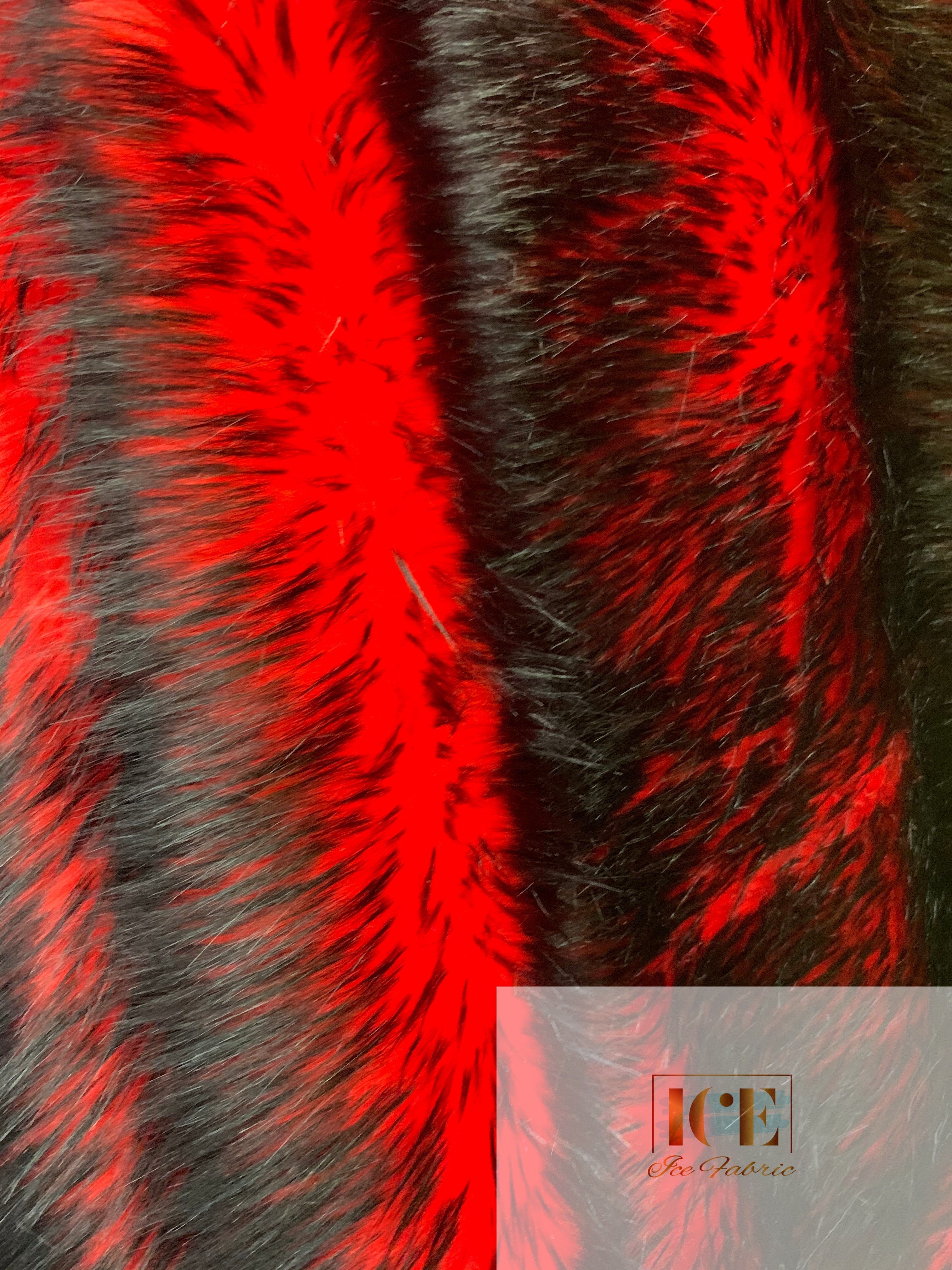 Canadian Fox Fake Animal Faux Fur Fabric ICEFABRIC Red and Black