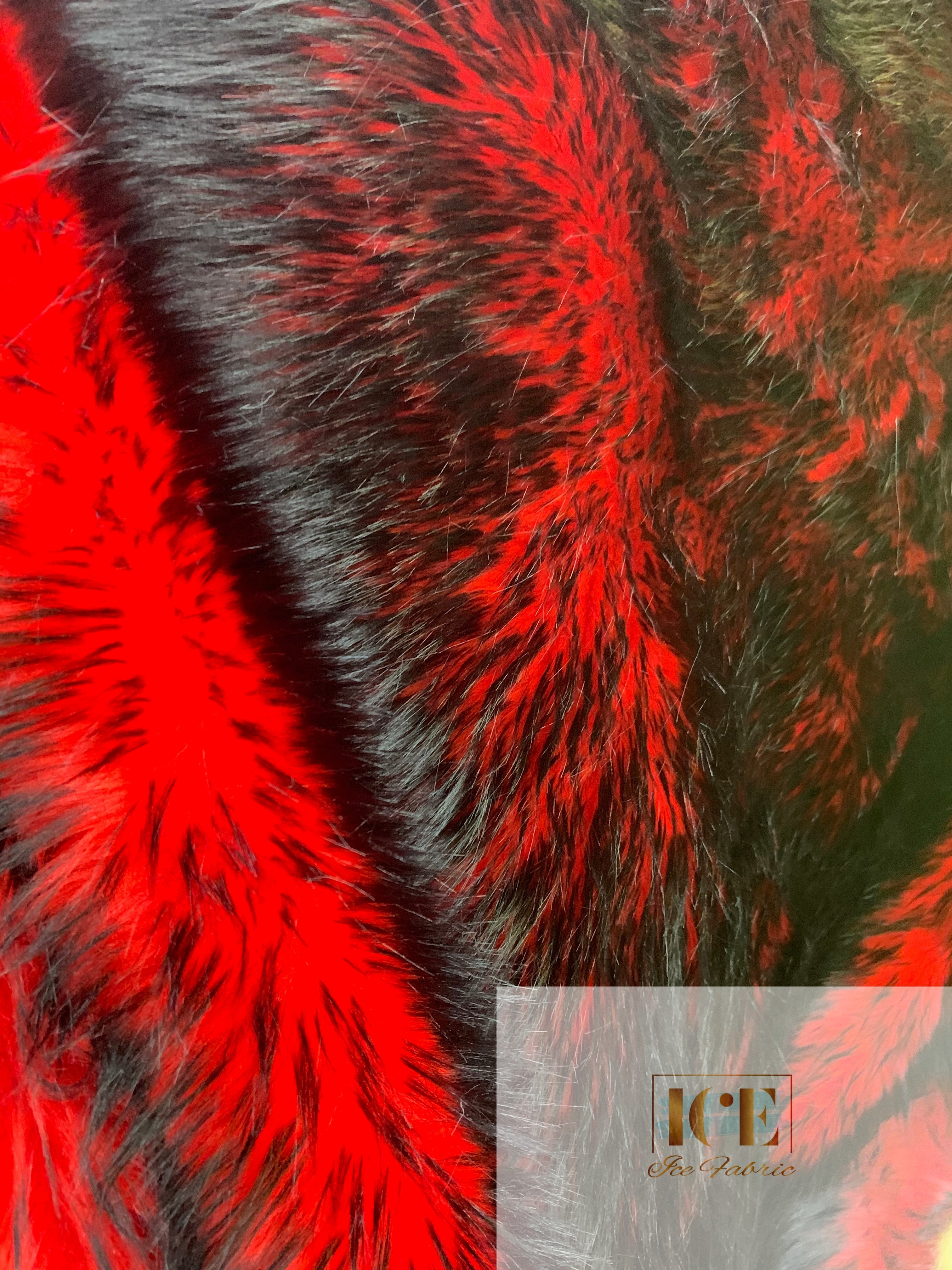 Canadian Fox Fake Animal Faux Fur Fabric ICEFABRIC Red and Black