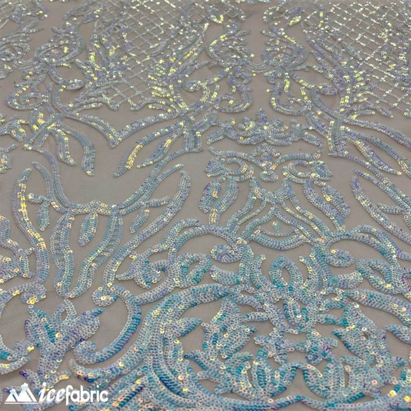 Mia Stretch Sequin Fabric |58” Wide| Embroidery Lace Mesh ICE FABRICS Iridescent Baby Blue