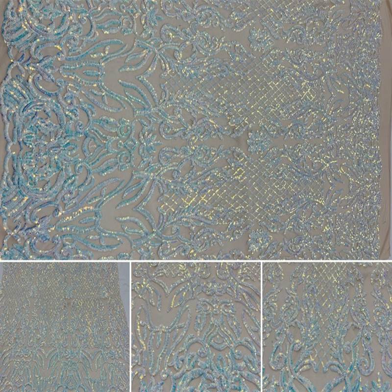 Mia Stretch Sequin Fabric |58” Wide| Embroidery Lace Mesh ICE FABRICS Iridescent Baby Blue