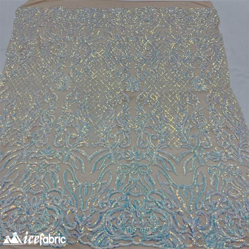 Mia Stretch Sequin Fabric |58” Wide| Embroidery Lace Mesh ICE FABRICS Iridescent Baby Blue
