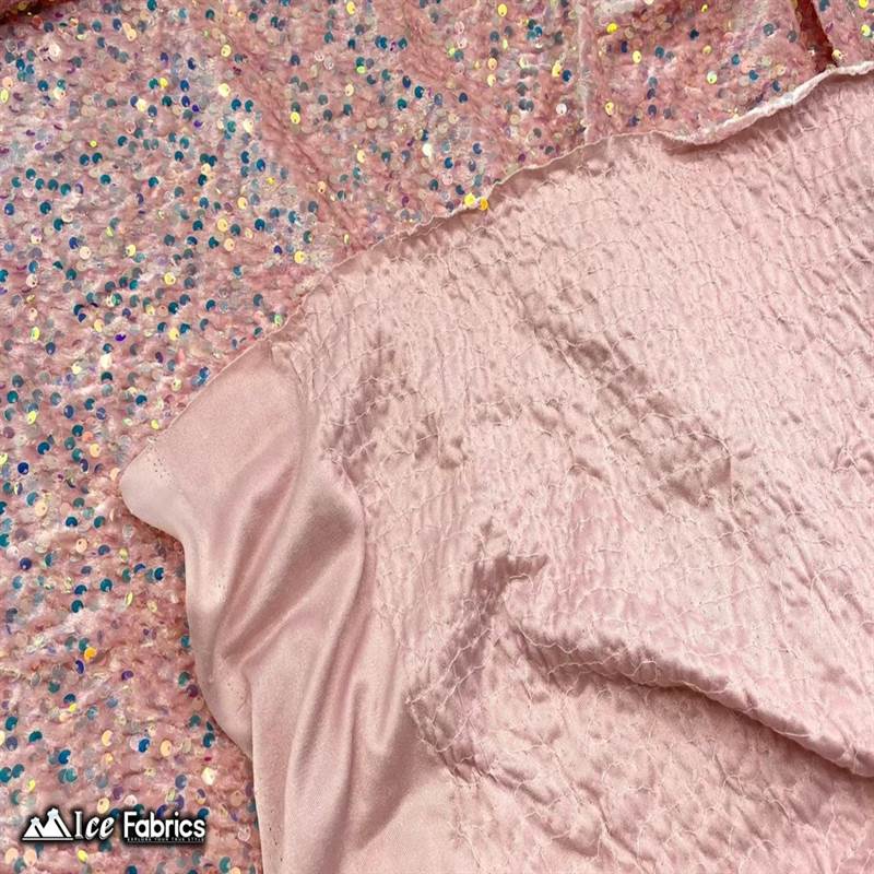 Emma Embroidery Sequins on Velvet Fabric | 2 Way Stretch ICE FABRICS Iridescent Dusty Rose Iridescent Dusty Rose