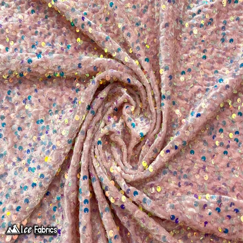 Emma Embroidery Sequins on Velvet Fabric | 2 Way Stretch ICE FABRICS  Iridescent Dusty Rose