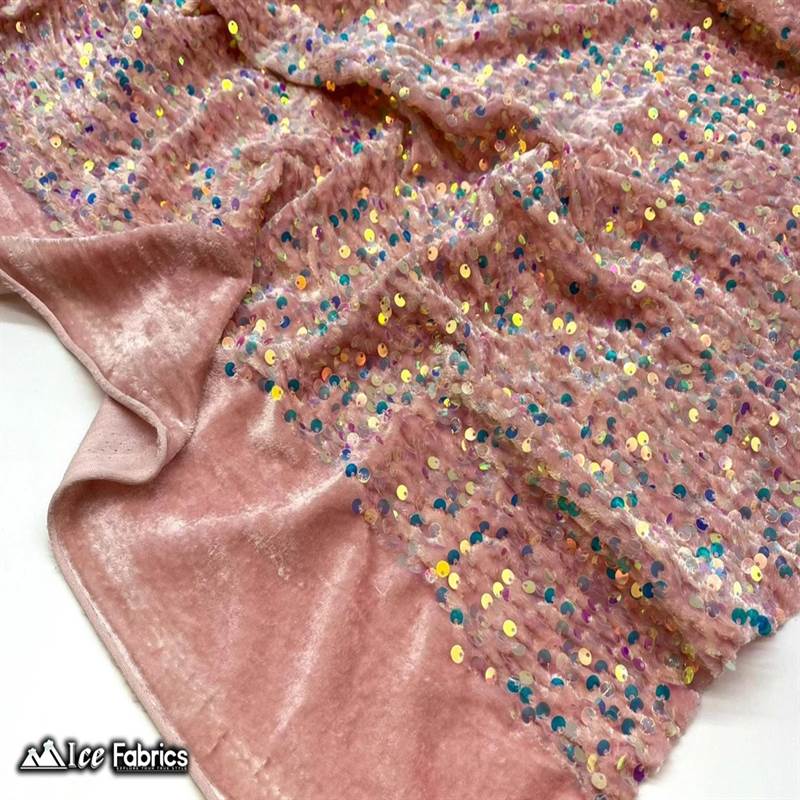 Emma Embroidery Sequins on Velvet Fabric | 2 Way Stretch ICE FABRICS Iridescent Dusty Rose