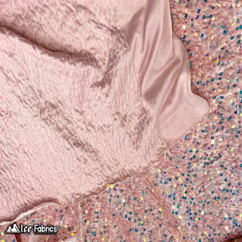 Emma Embroidery Sequins on Velvet Fabric | 2 Way Stretch ICE FABRICS Iridescent Dusty Rose