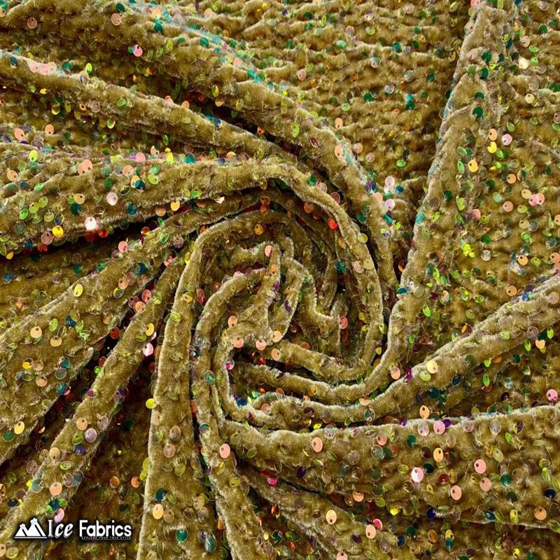 Emma Embroidery Sequins on Velvet Fabric | 2 Way Stretch ICE FABRICS Iridescent Gold