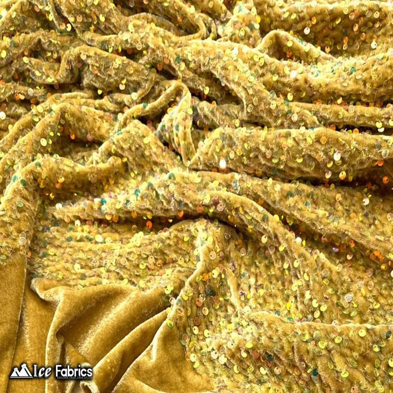 Emma Embroidery Sequins on Velvet Fabric | 2 Way Stretch ICE FABRICS Iridescent Gold