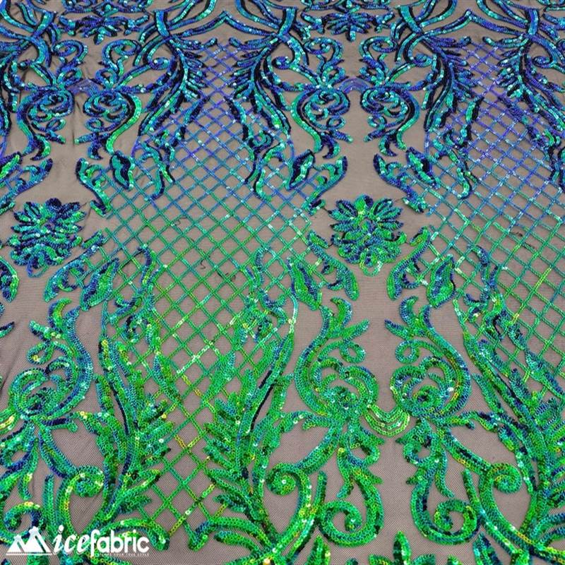 Mia Stretch Sequin Fabric |58” Wide| Embroidery Lace Mesh ICE FABRICS Iridescent Green