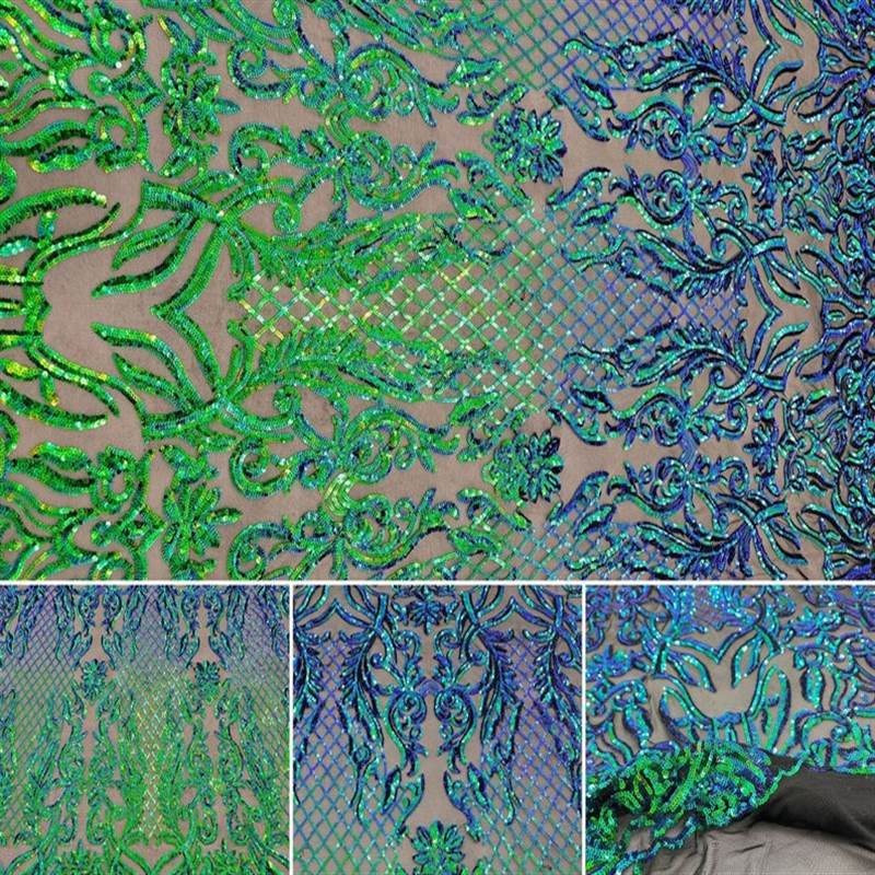 Mia Stretch Sequin Fabric |58” Wide| Embroidery Lace Mesh ICE FABRICS Iridescent Green