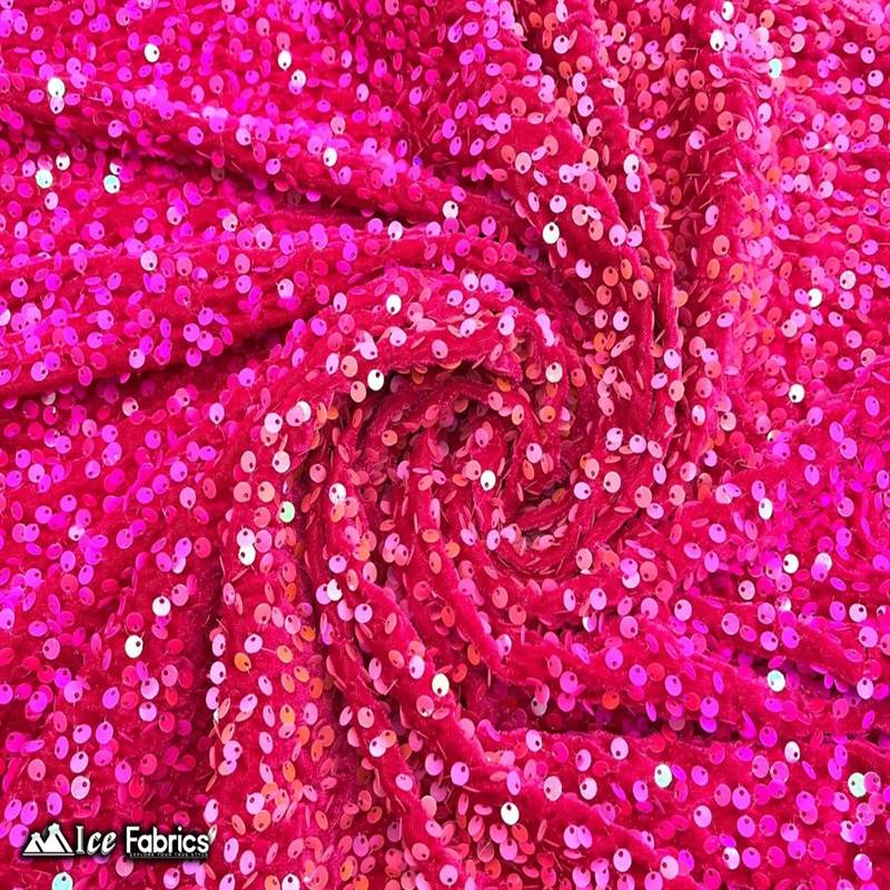 Emma Embroidery Sequins on Velvet Fabric | 2 Way Stretch ICE FABRICS Iridescent Hot Pink