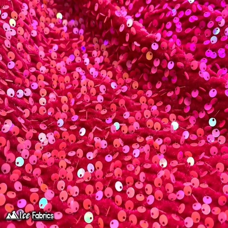 Emma Embroidery Sequins on Velvet Fabric | 2 Way Stretch ICE FABRICS Iridescent Hot Pink