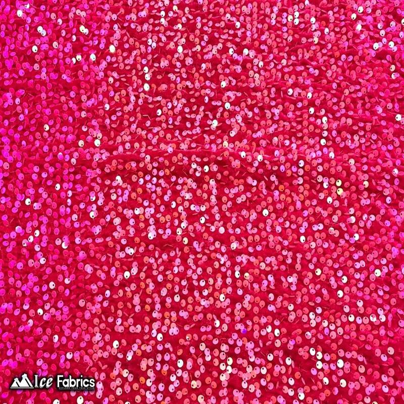 Emma Embroidery Sequins on Velvet Fabric | 2 Way Stretch ICE FABRICS Iridescent Hot Pink