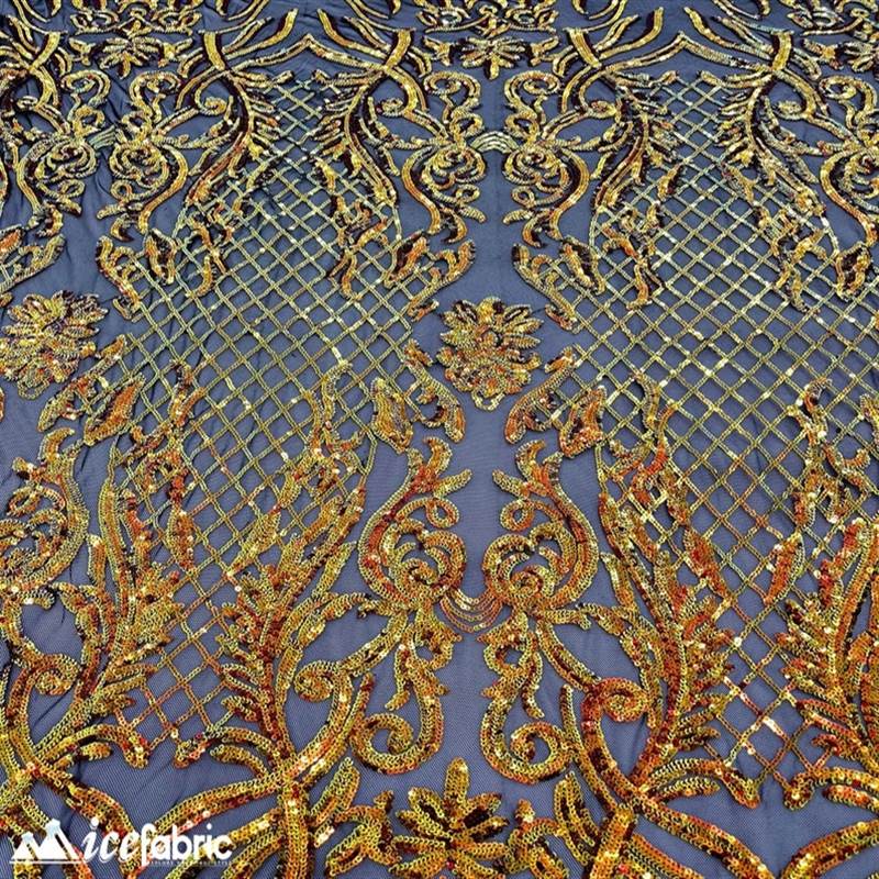 Mia Stretch Sequin Fabric |58” Wide| Embroidery Lace Mesh ICE FABRICS Iridescent Orange