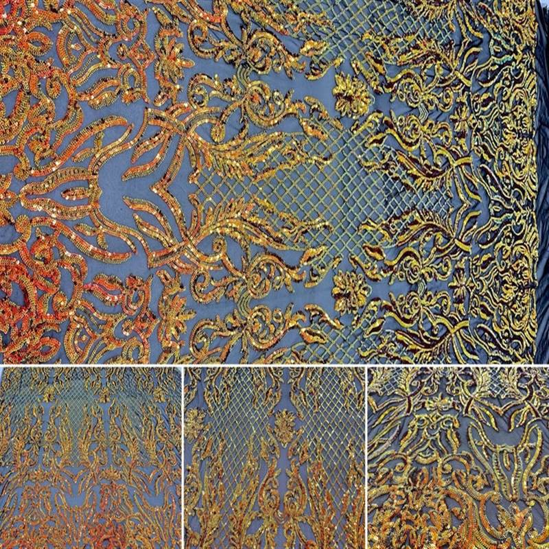 Mia Stretch Sequin Fabric |58” Wide| Embroidery Lace Mesh ICE FABRICS Iridescent Orange