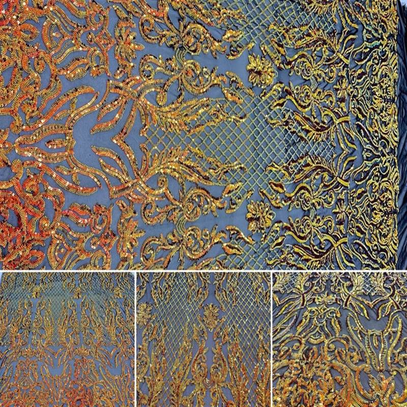 Mia Stretch Sequin Fabric |58” Wide| Embroidery Lace Mesh ICE FABRICS  Iridescent Orange