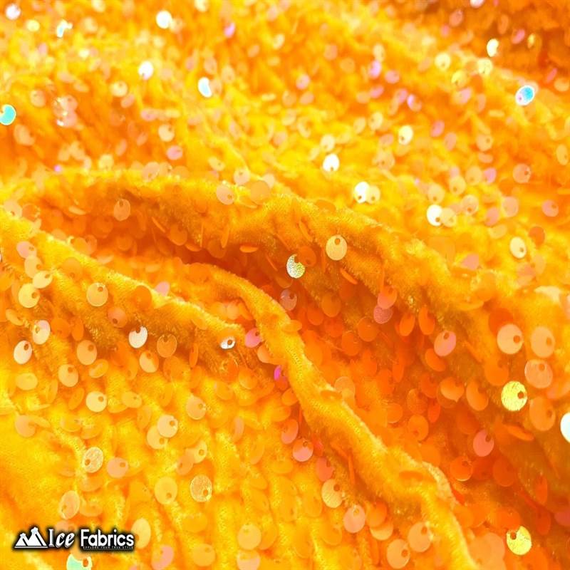 Emma Embroidery Sequins on Velvet Fabric | 2 Way Stretch ICE FABRICS Iridescent Orange