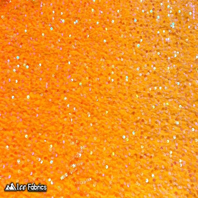 Emma Embroidery Sequins on Velvet Fabric | 2 Way Stretch ICE FABRICS Iridescent Orange