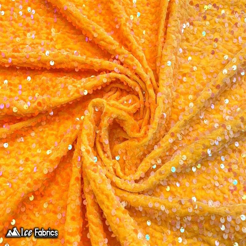 Emma Embroidery Sequins on Velvet Fabric | 2 Way Stretch ICE FABRICS Iridescent Orange