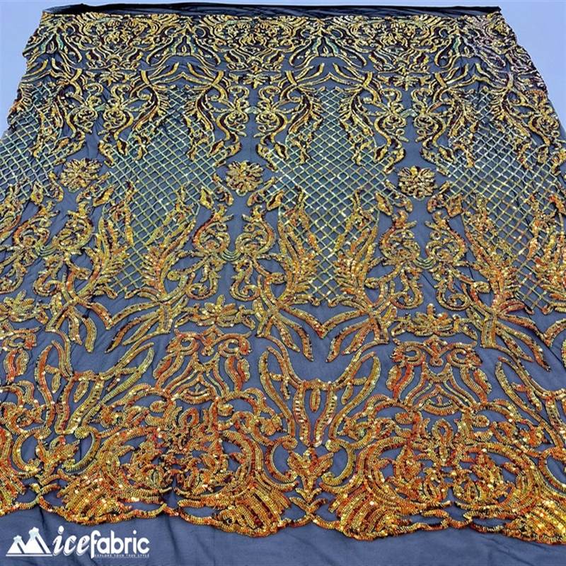 Mia Stretch Sequin Fabric |58” Wide| Embroidery Lace Mesh ICE FABRICS Iridescent Orange