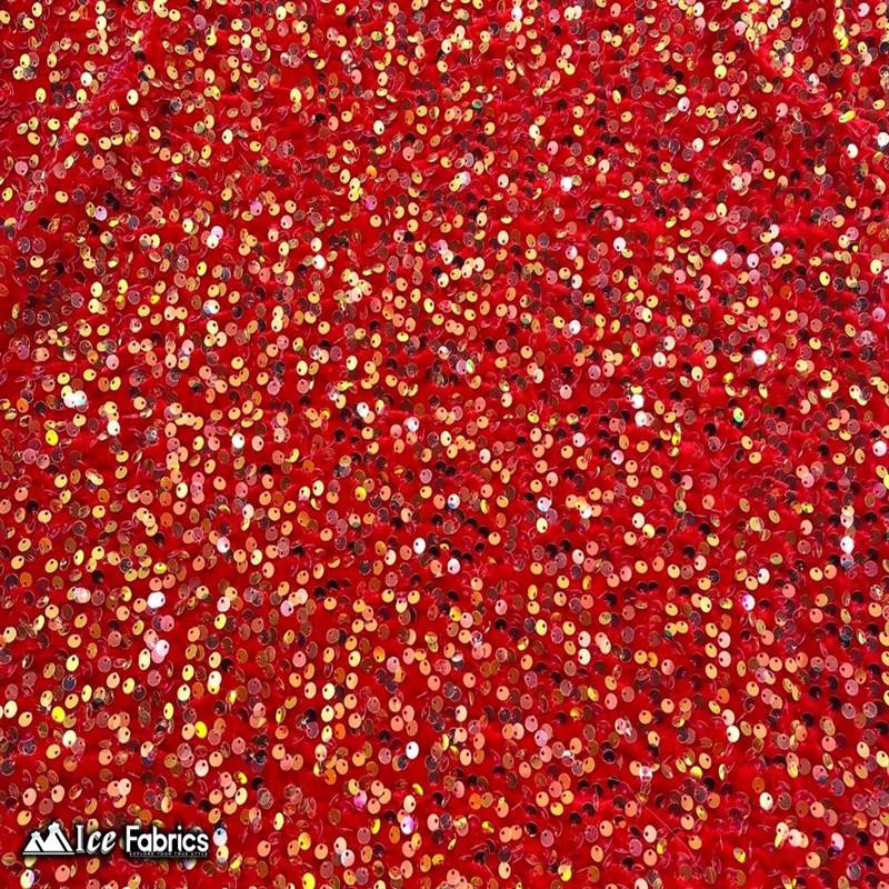 Emma Embroidery Sequins on Velvet Fabric | 2 Way Stretch ICE FABRICS Iridescent Red