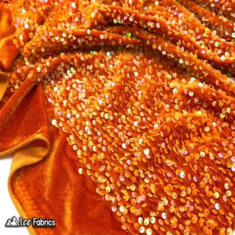 Emma Embroidery Sequins on Velvet Fabric | 2 Way Stretch ICE FABRICS Iridescent Rust