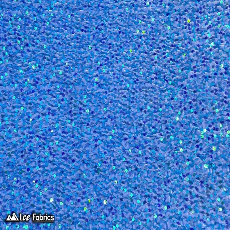 Emma Embroidery Sequins on Velvet Fabric | 2 Way Stretch ICE FABRICS Iridescent Sky Blue