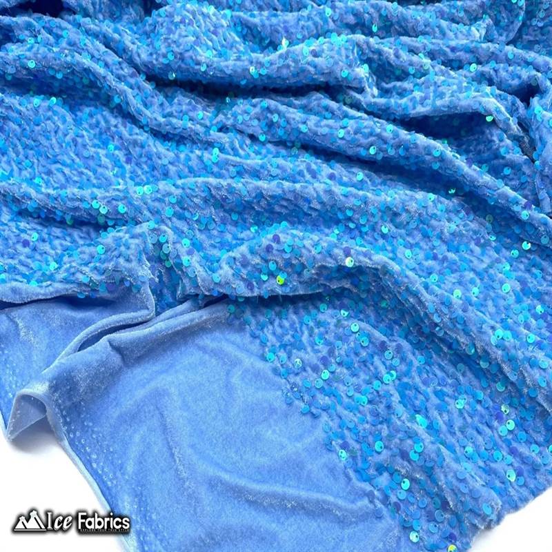 Emma Embroidery Sequins on Velvet Fabric | 2 Way Stretch ICE FABRICS Iridescent Sky Blue