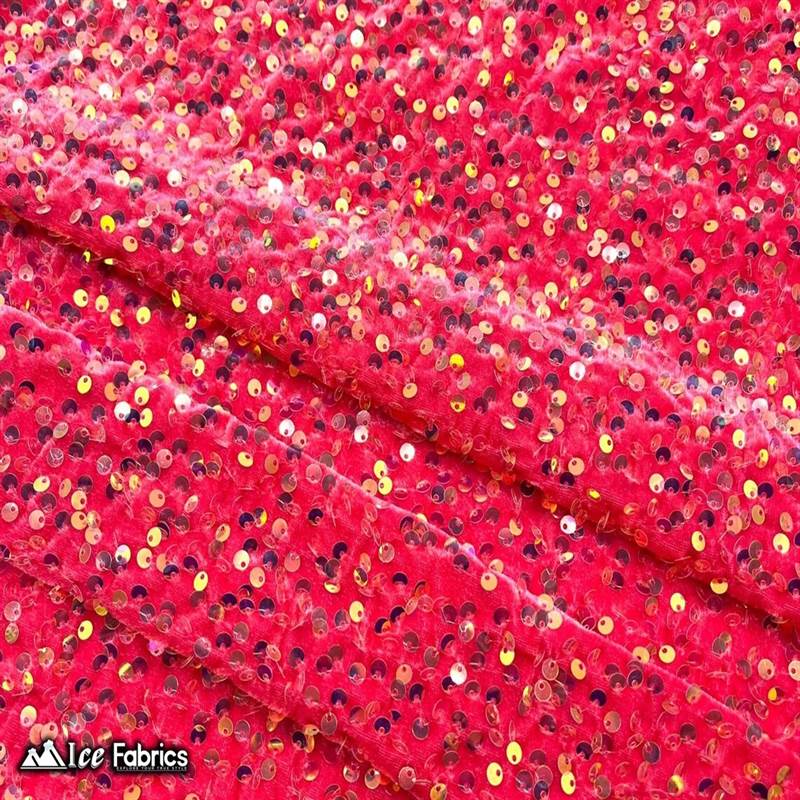 Emma Embroidery Sequins on Velvet Fabric | 2 Way Stretch ICE FABRICS Iridescent Strawberry Pink