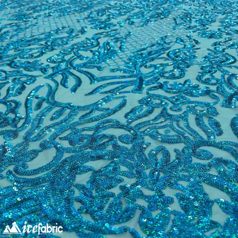Mia Stretch Sequin Fabric |58” Wide| Embroidery Lace Mesh ICE FABRICS Iridescent Turquoise