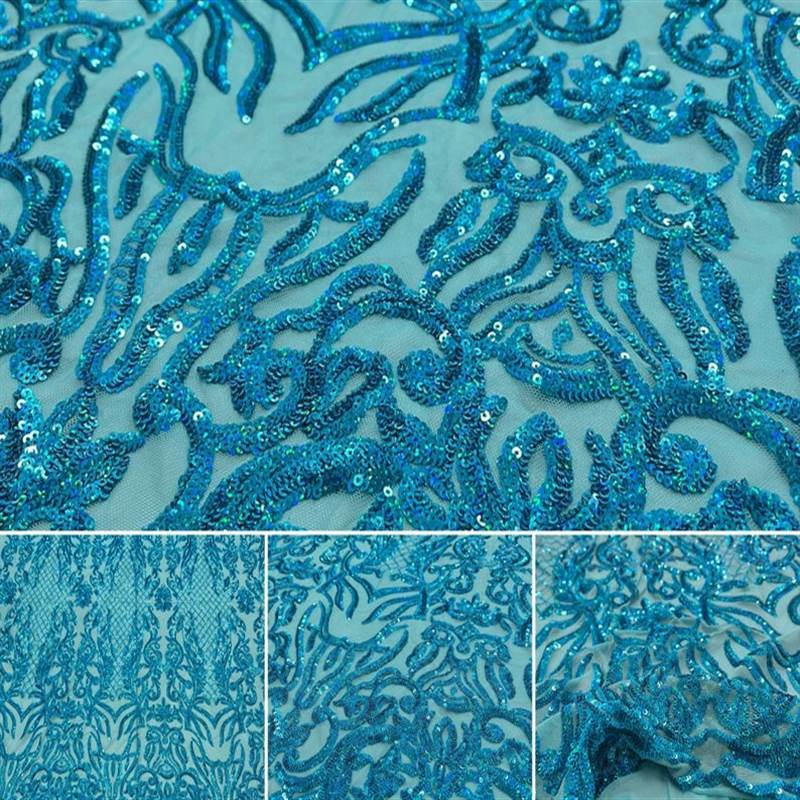 Mia Stretch Sequin Fabric |58” Wide| Embroidery Lace Mesh ICE FABRICS Iridescent Turquoise