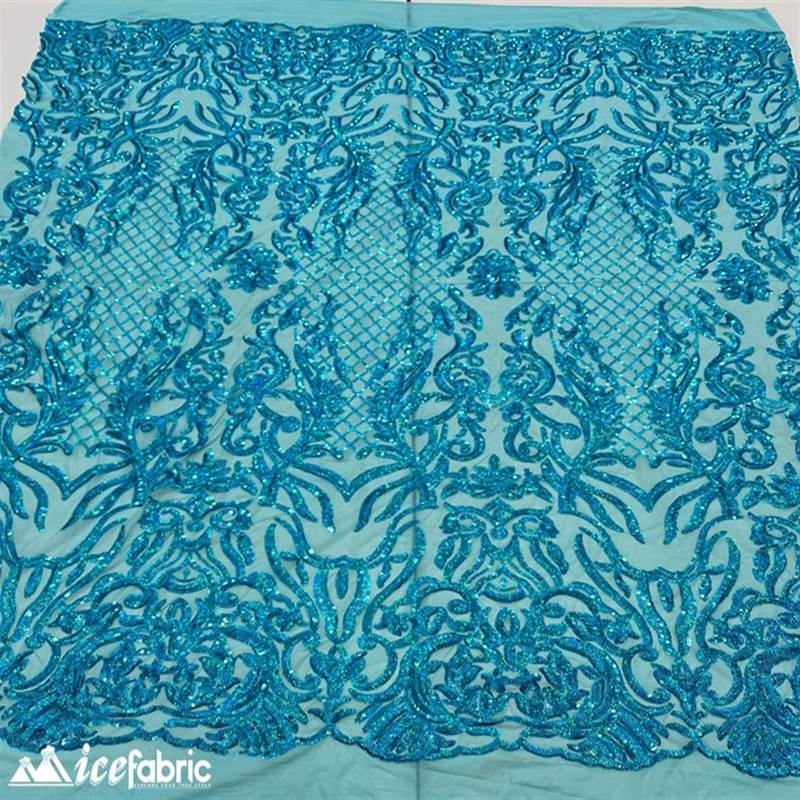 Mia Stretch Sequin Fabric |58” Wide| Embroidery Lace Mesh ICE FABRICS Iridescent Turquoise