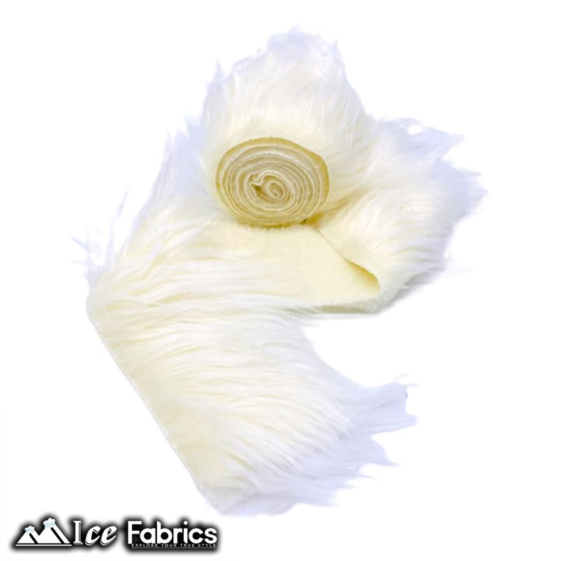 Shaggy Mohair Strips Ribbon Faux Fur Fabric Pre Cut Roll ICE FABRICS Ivory