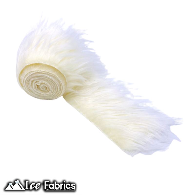 Shaggy Mohair Strips Ribbon Faux Fur Fabric Pre Cut Roll ICE FABRICS Ivory