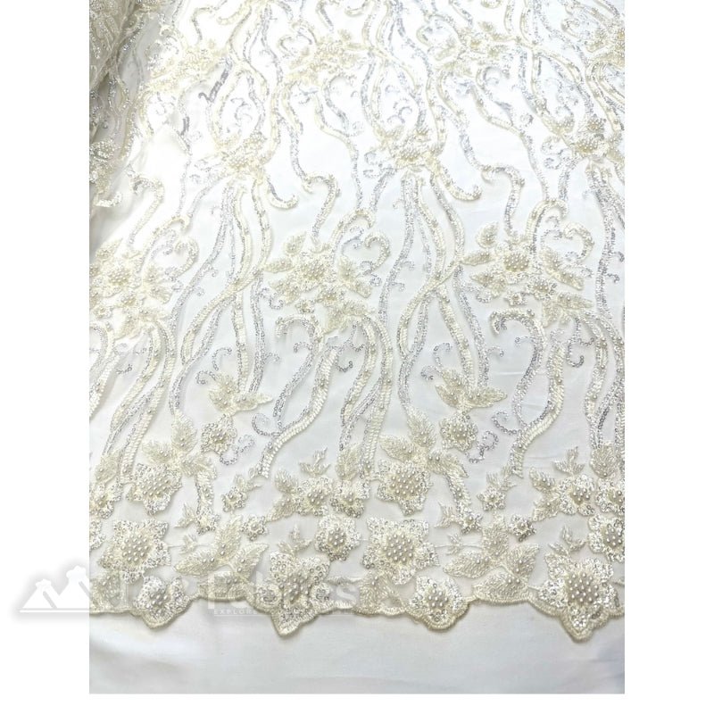 Ivoy Floral Beaded Lace Fabric By The Yard Embroidered Fabric 5