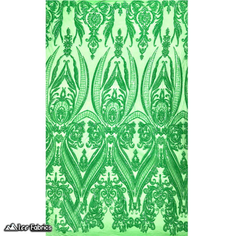 Damask Sequin Fabric | 4 Way Stretch Spandex Mesh Lace Fabric | (EGP)ICE FABRICSICE FABRICSEGP Kelly GreenKelly Green On Green MeshDamask Sequin Fabric | 4 Way Stretch Spandex Mesh Lace Fabric | (EGP) ICE FABRICS Kelly Green On Green Mesh