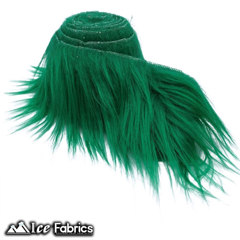 Shaggy Mohair Strips Ribbon Faux Fur Fabric Pre Cut Roll ICE FABRICS Kelly Green