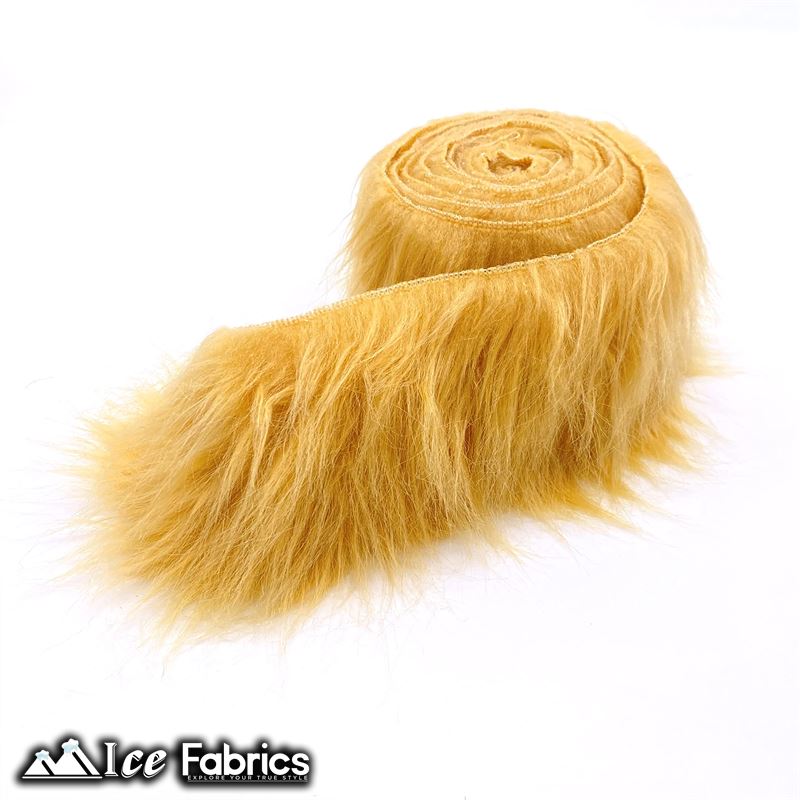 Shaggy Mohair Strips Ribbon Faux Fur Fabric Pre Cut Roll ICE FABRICS Latte