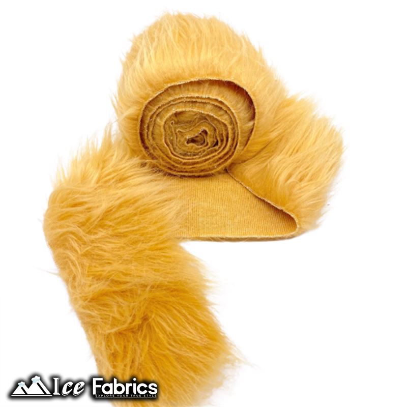 Shaggy Mohair Strips Ribbon Faux Fur Fabric Pre Cut Roll ICE FABRICS Latte