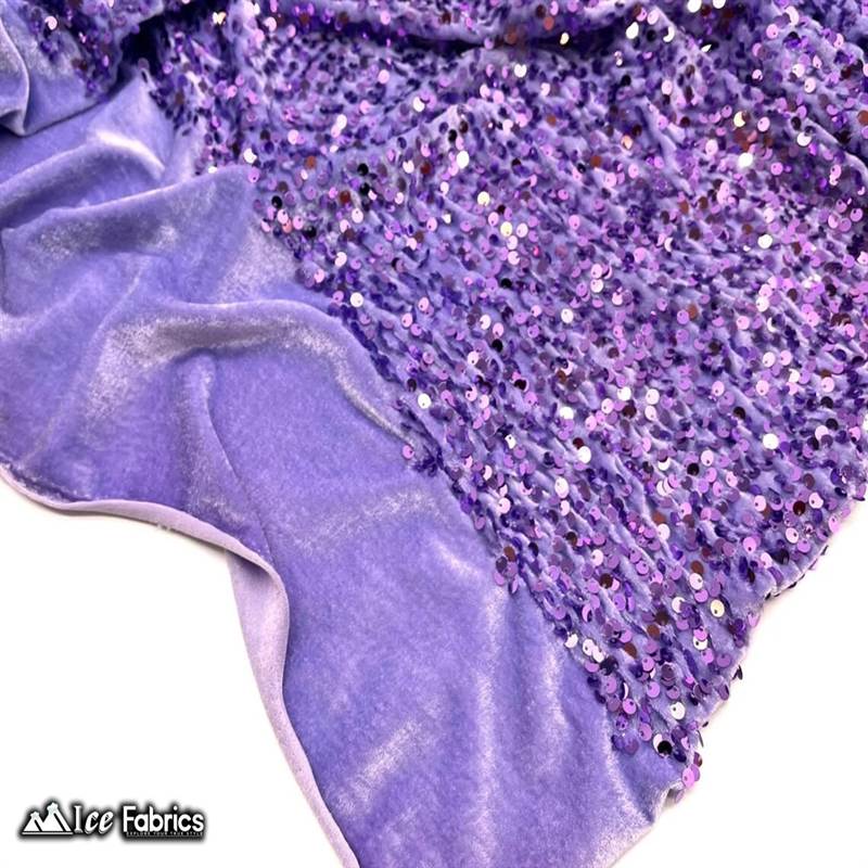 Emma Embroidery Sequins on Velvet Fabric | 2 Way Stretch ICE FABRICS Lavender