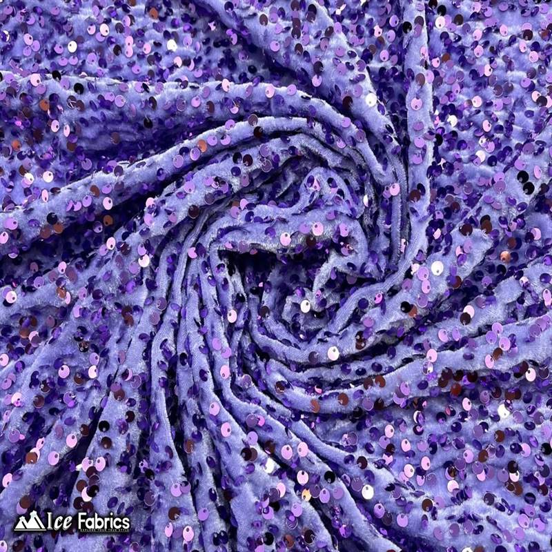 Emma Embroidery Sequins on Velvet Fabric | 2 Way Stretch ICE FABRICS Lavender