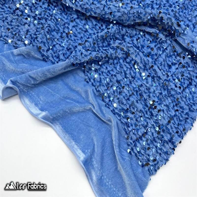 Emma Embroidery Sequins on Velvet Fabric | 2 Way Stretch ICE FABRICS Light Blue