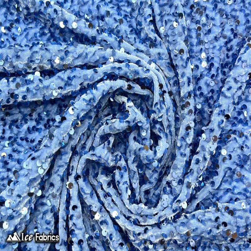 Emma Embroidery Sequins on Velvet Fabric | 2 Way Stretch ICE FABRICS Light Blue